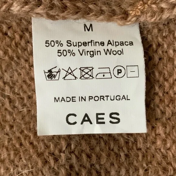 CAES Knit Crewneck Sweater Alpaca Virgin Wool Brown Khaki Tan Medium - Picture 10 of 12